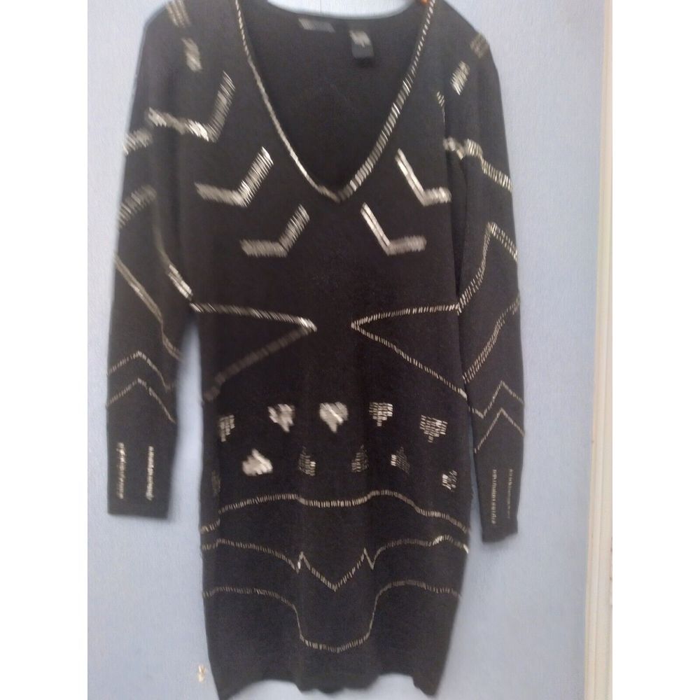 Sweater Dress Black Silver Embellished‎ Party Cocktail Dress